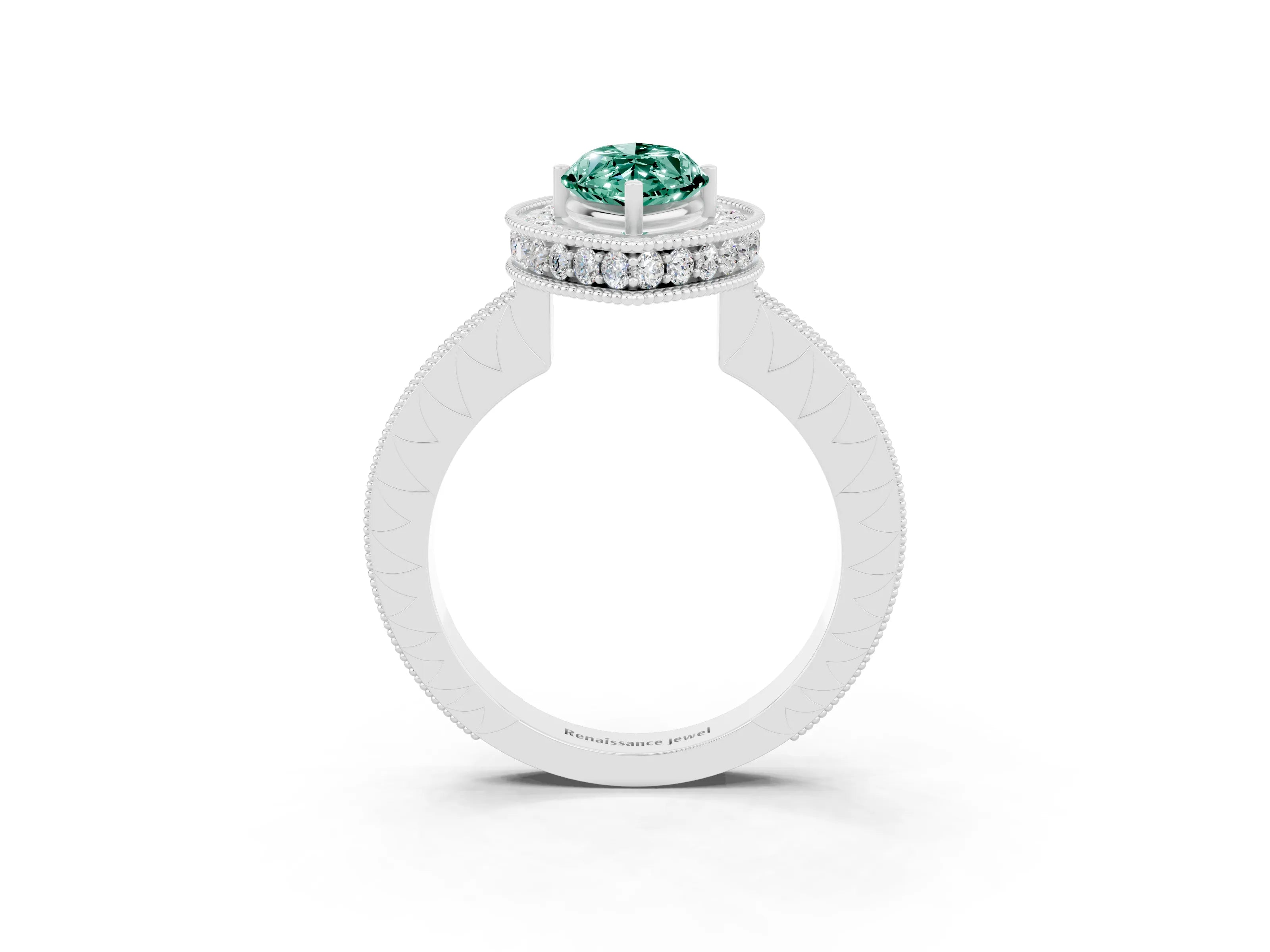 White gold Marquise Cut Halo Diamond Engagement Ring with Milgrain Pave Band and Four-Prong Setting_3