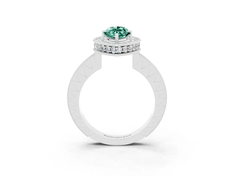 White gold Marquise Cut Halo Diamond Engagement Ring with Milgrain Pave Band and Four-Prong Setting_3