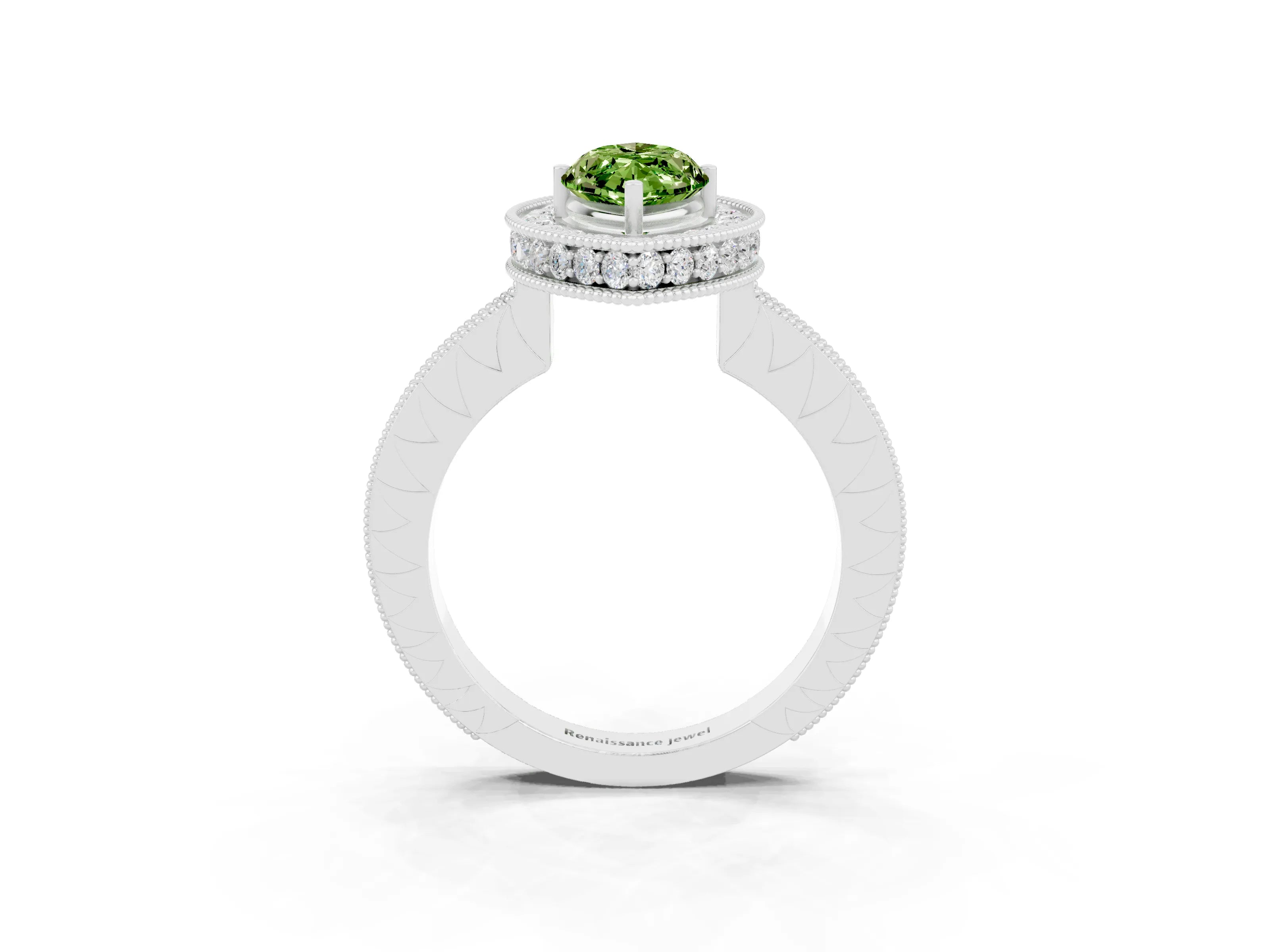White gold Marquise Cut Halo Diamond Engagement Ring with Milgrain Pave Band and Four-Prong Setting_3