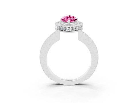 White gold Marquise Cut Halo Diamond Engagement Ring with Milgrain Pave Band and Four-Prong Setting_3