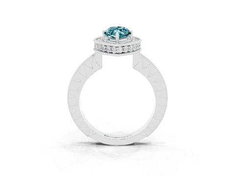 White gold Marquise Cut Halo Diamond Engagement Ring with Milgrain Pave Band and Four-Prong Setting_3