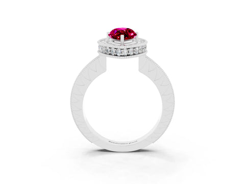 White gold Marquise Cut Halo Diamond Engagement Ring with Milgrain Pave Band and Four-Prong Setting_3