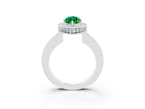 White gold Marquise Cut Halo Diamond Engagement Ring with Milgrain Pave Band and Four-Prong Setting_3