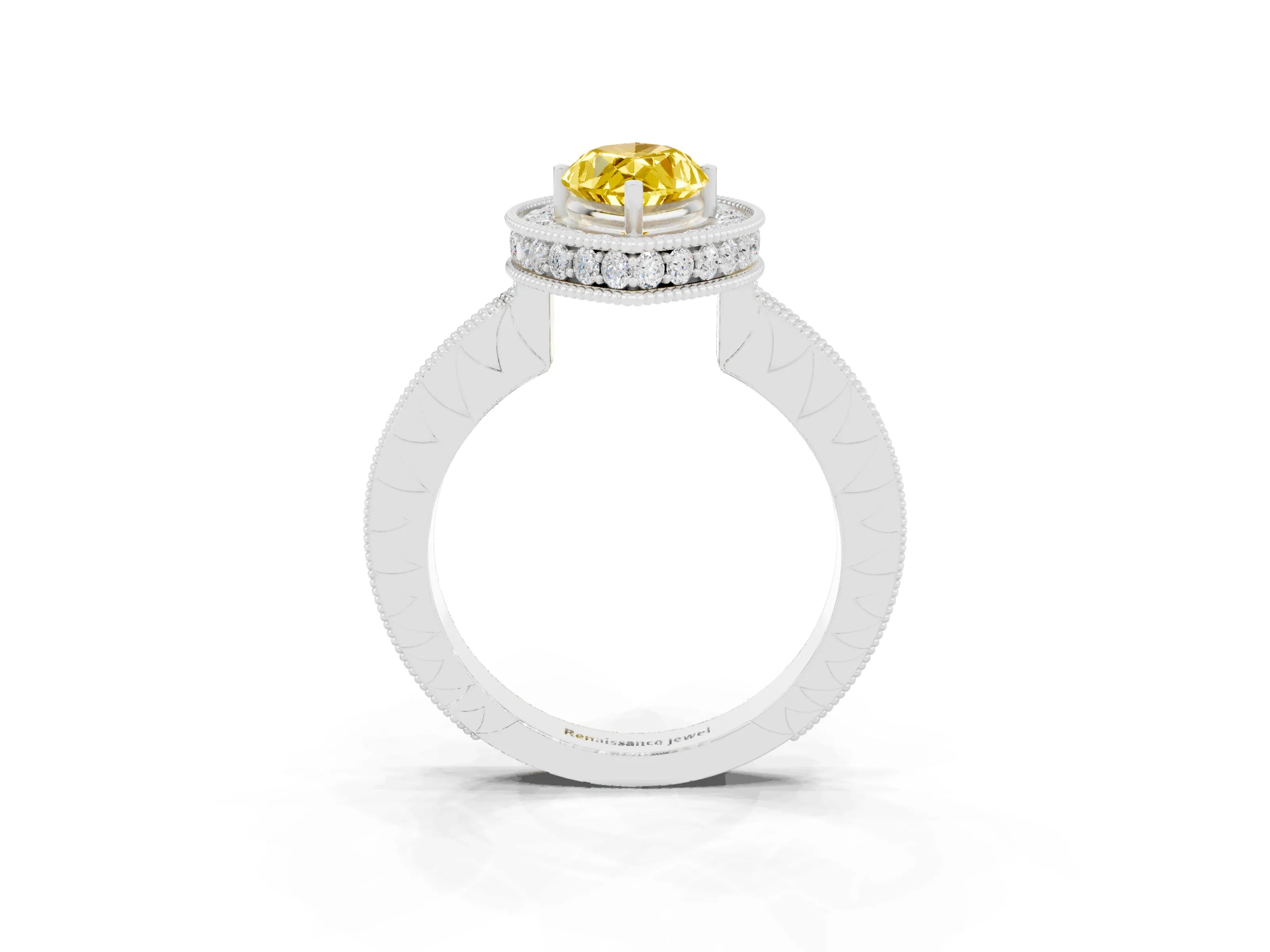 White gold Marquise Cut Halo Diamond Engagement Ring with Milgrain Pave Band and Four-Prong Setting_3