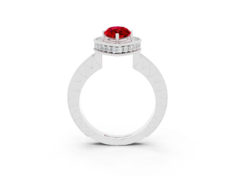 White gold Marquise Cut Halo Diamond Engagement Ring with Milgrain Pave Band and Four-Prong Setting_3