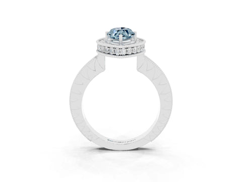 White gold Marquise Cut Halo Diamond Engagement Ring with Milgrain Pave Band and Four-Prong Setting_3