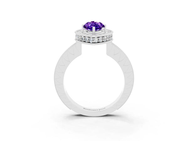 Platinum Marquise Cut Halo Diamond Engagement Ring with Milgrain Pave Band and Four-Prong Setting
