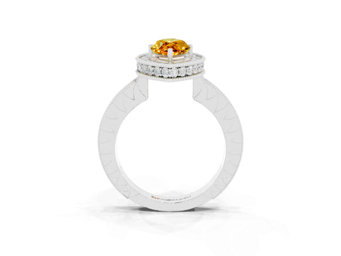 White gold Marquise Cut Halo Diamond Engagement Ring with Milgrain Pave Band and Four-Prong Setting_3