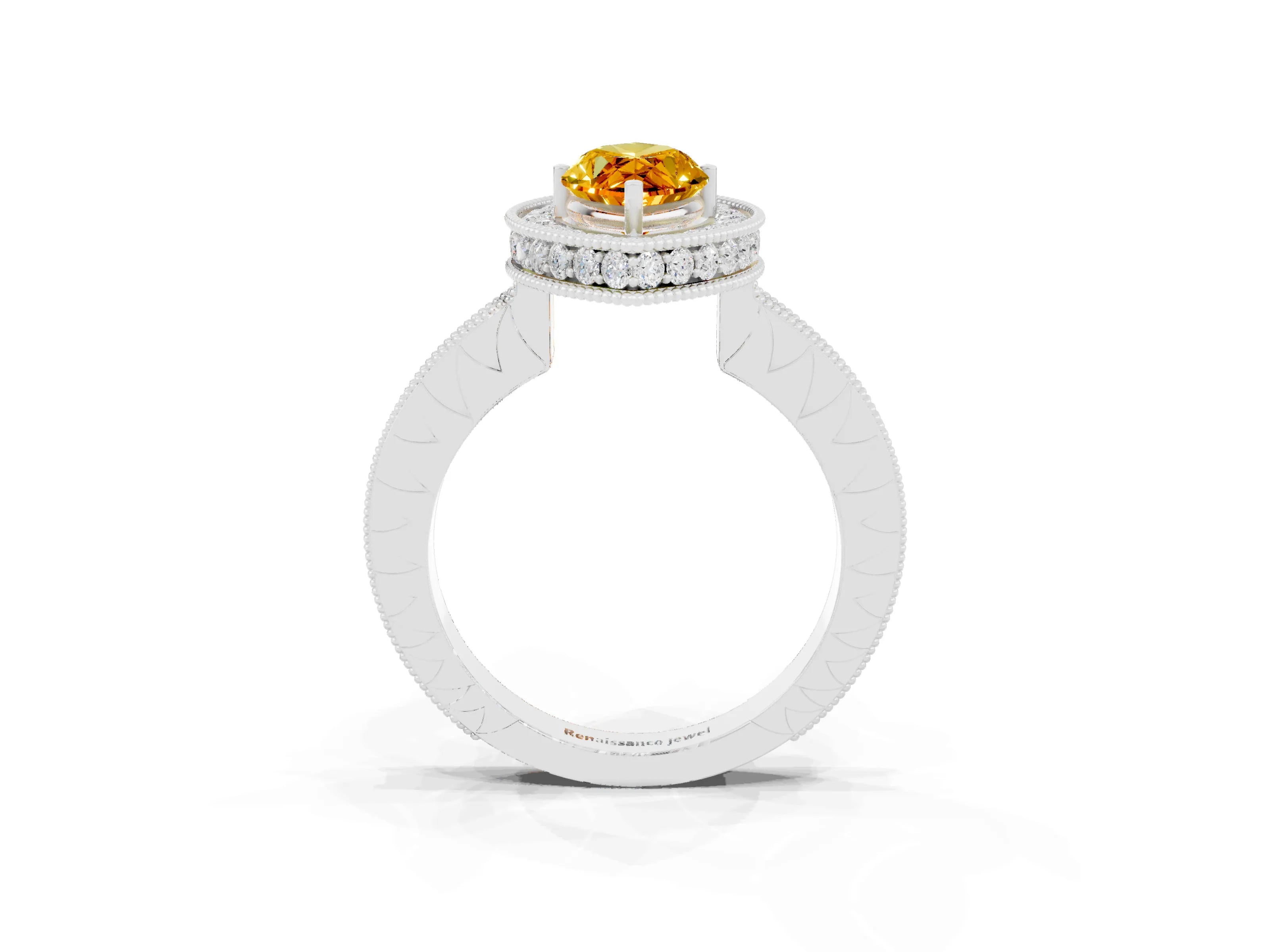 White gold Marquise Cut Halo Diamond Engagement Ring with Milgrain Pave Band and Four-Prong Setting_3