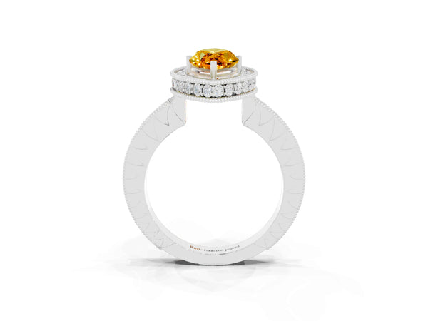 Platinum Marquise Cut Halo Diamond Engagement Ring with Milgrain Pave Band and Four-Prong Setting