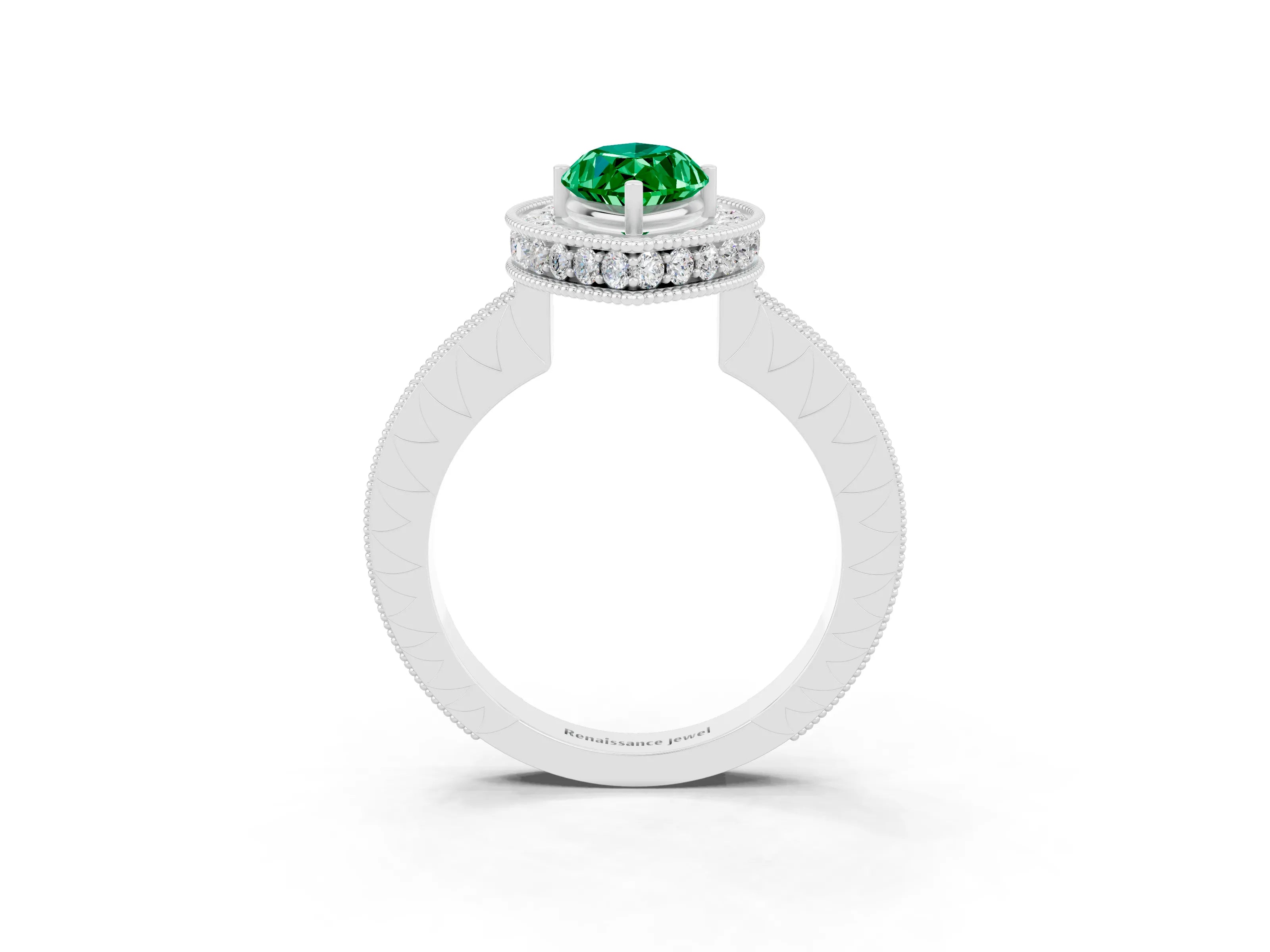White gold Marquise Cut Halo Diamond Engagement Ring with Milgrain Pave Band and Four-Prong Setting_3