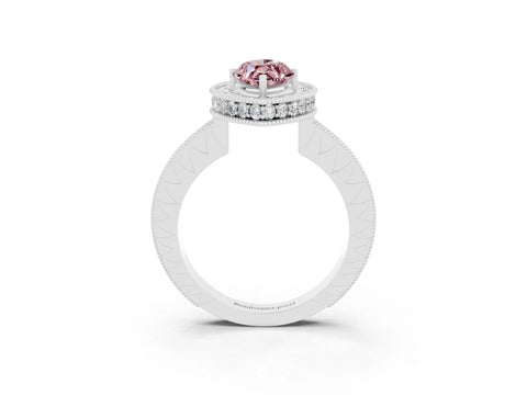 White gold Marquise Cut Halo Diamond Engagement Ring with Milgrain Pave Band and Four-Prong Setting_3