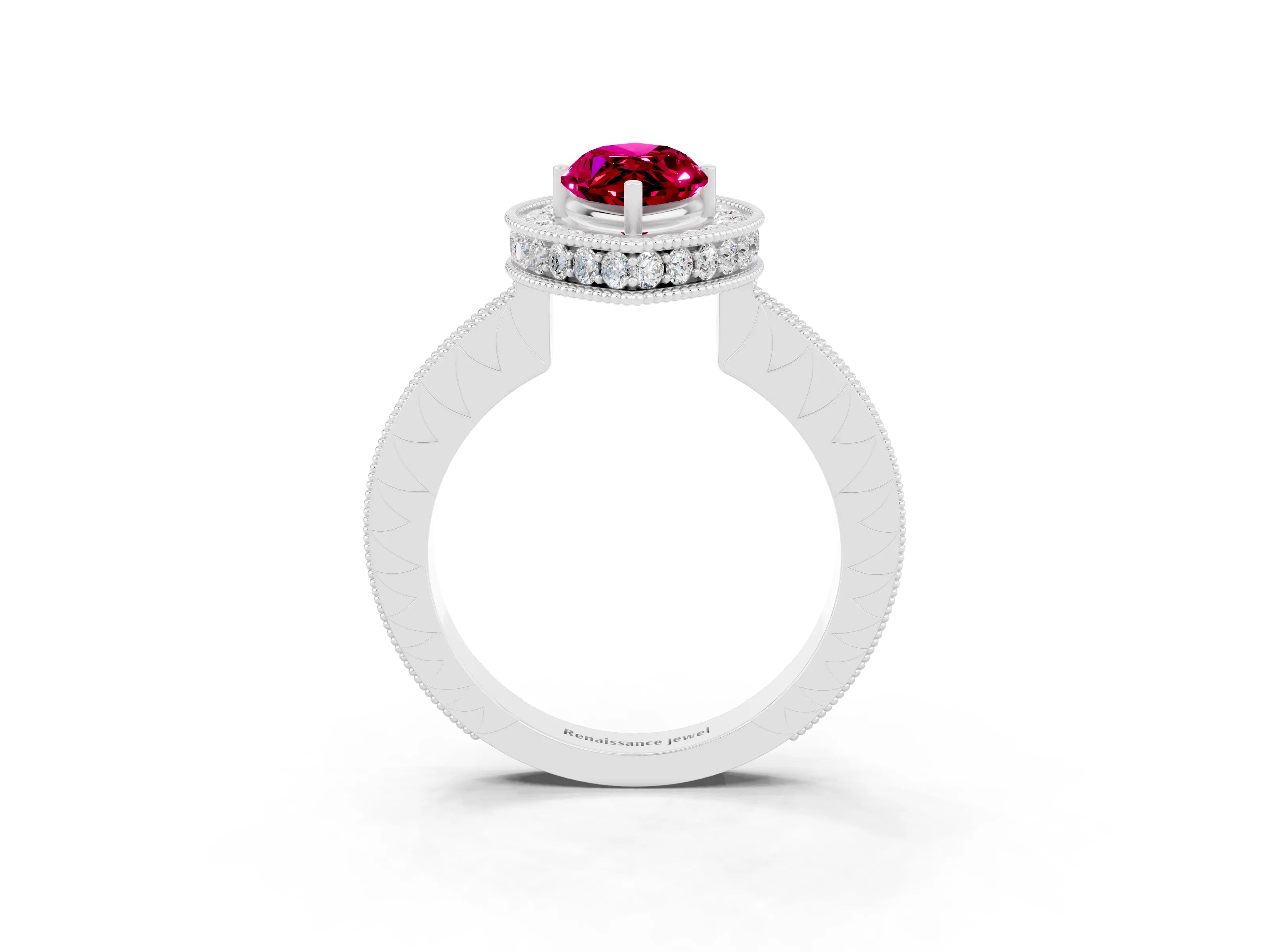 White gold Marquise Cut Halo Diamond Engagement Ring with Milgrain Pave Band and Four-Prong Setting_3