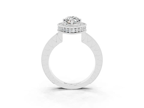 White gold Marquise Cut Halo Diamond Engagement Ring with Milgrain Pave Band and Four-Prong Setting_3