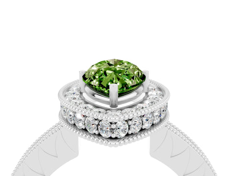 White gold Marquise Cut Halo Diamond Engagement Ring with Milgrain Pave Band and Four-Prong Setting_4