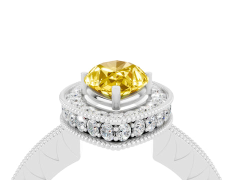 White gold Marquise Cut Halo Diamond Engagement Ring with Milgrain Pave Band and Four-Prong Setting_4