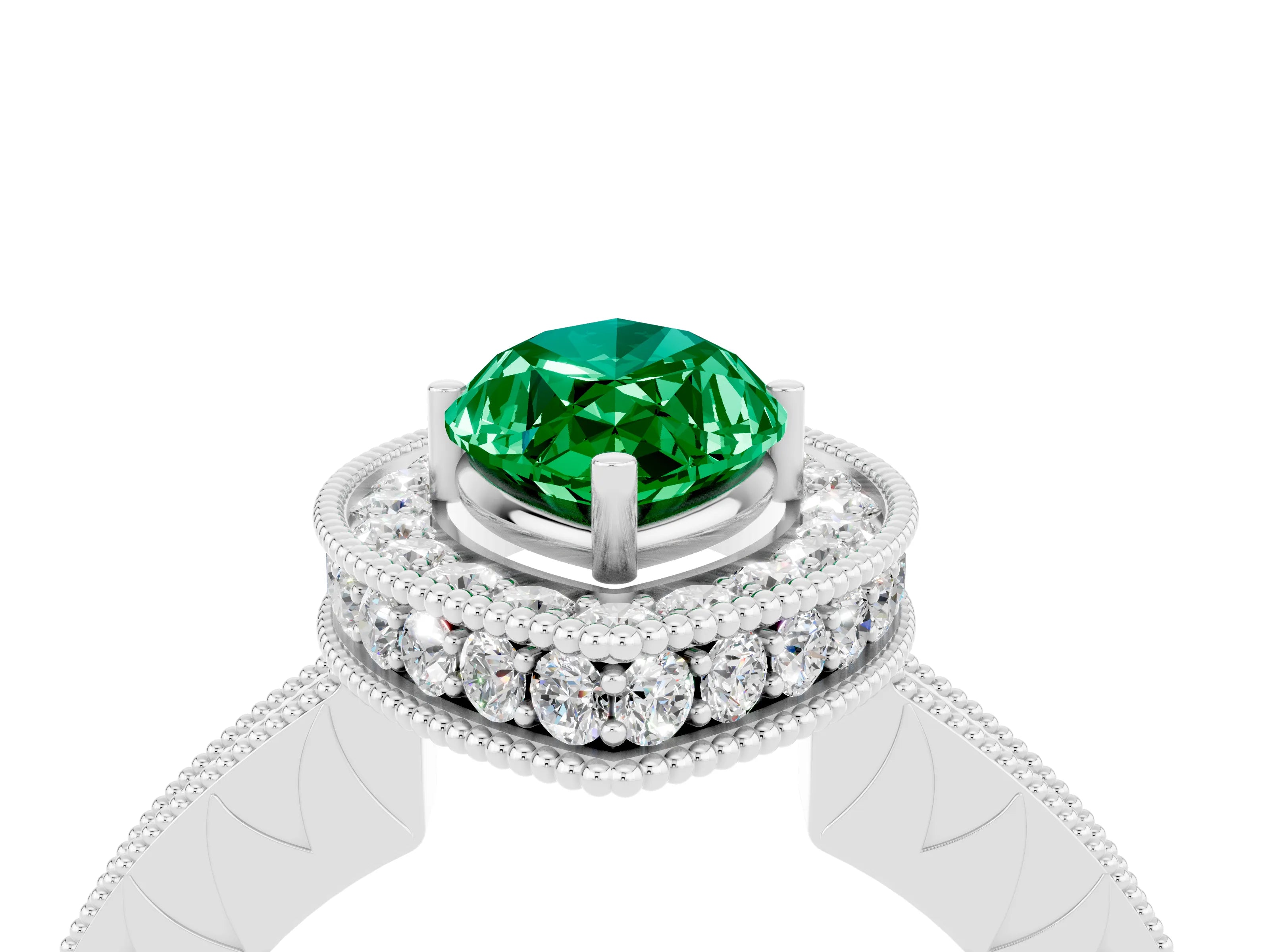 White gold Marquise Cut Halo Diamond Engagement Ring with Milgrain Pave Band and Four-Prong Setting_4