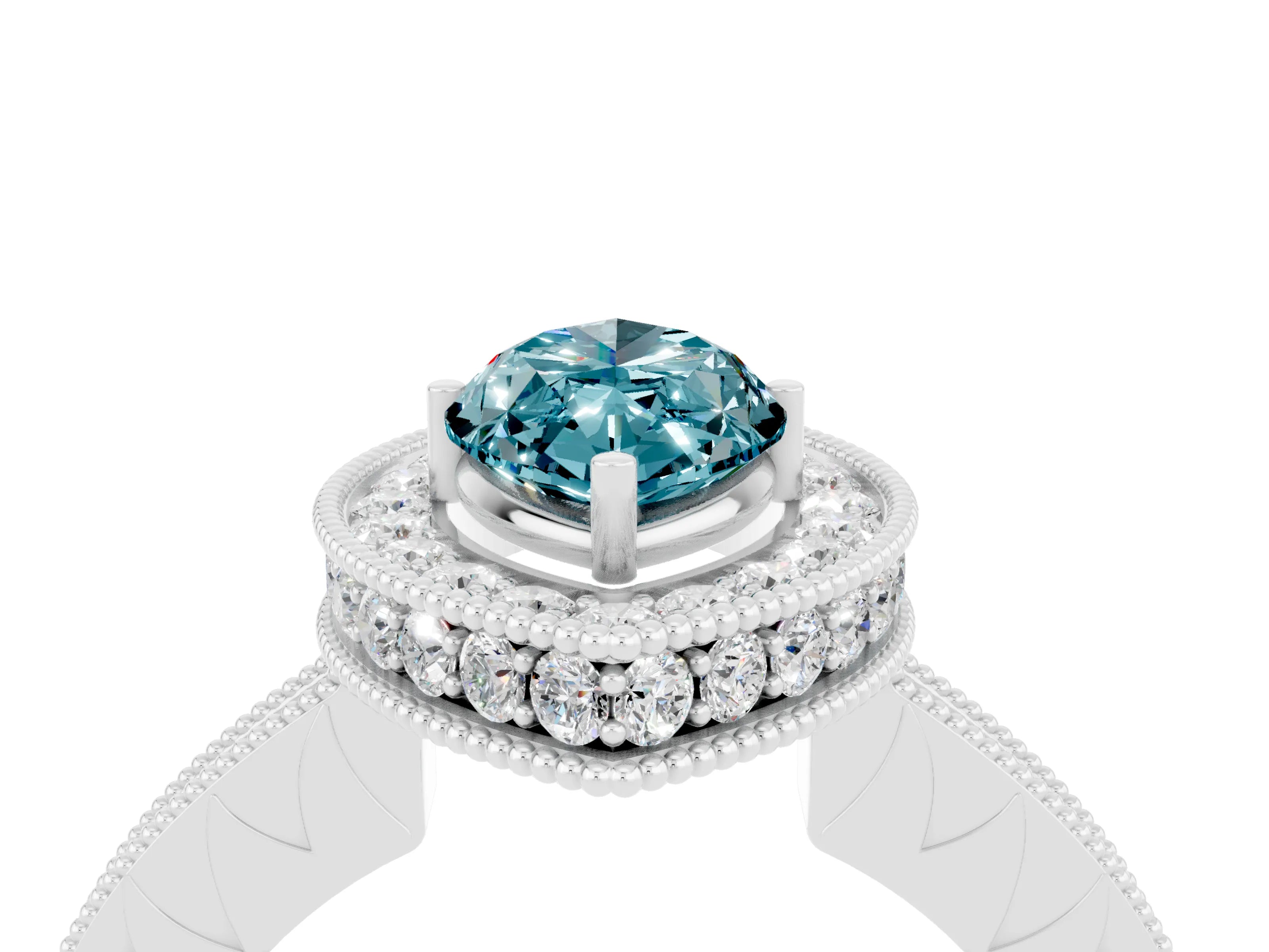 White gold Marquise Cut Halo Diamond Engagement Ring with Milgrain Pave Band and Four-Prong Setting_4
