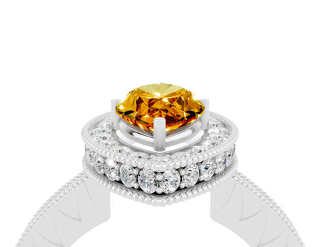 White gold Marquise Cut Halo Diamond Engagement Ring with Milgrain Pave Band and Four-Prong Setting_4