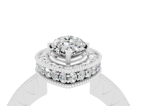 White gold Marquise Cut Halo Diamond Engagement Ring with Milgrain Pave Band and Four-Prong Setting_4