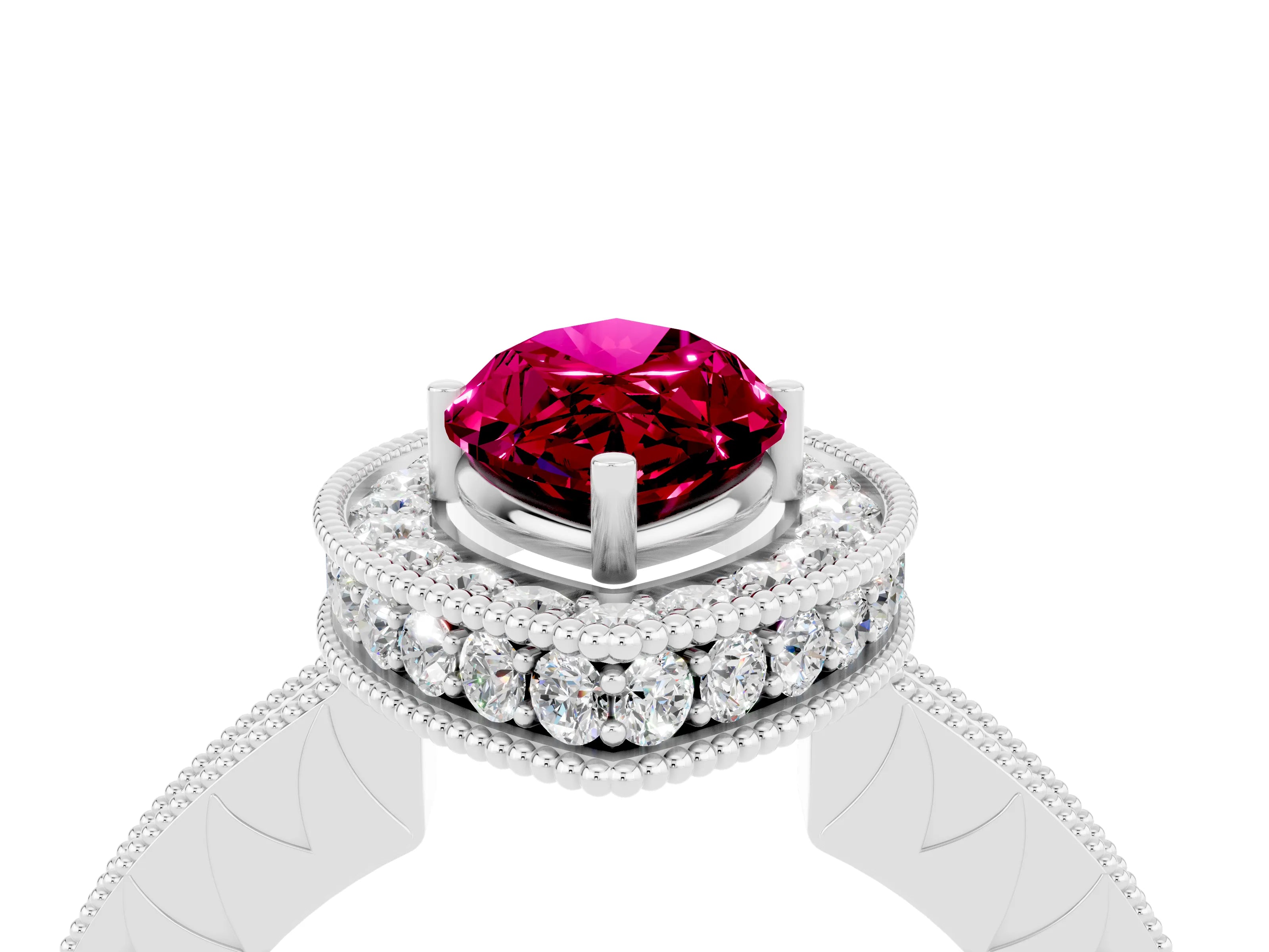 White gold Marquise Cut Halo Diamond Engagement Ring with Milgrain Pave Band and Four-Prong Setting_4
