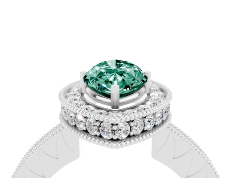 White gold Marquise Cut Halo Diamond Engagement Ring with Milgrain Pave Band and Four-Prong Setting_4