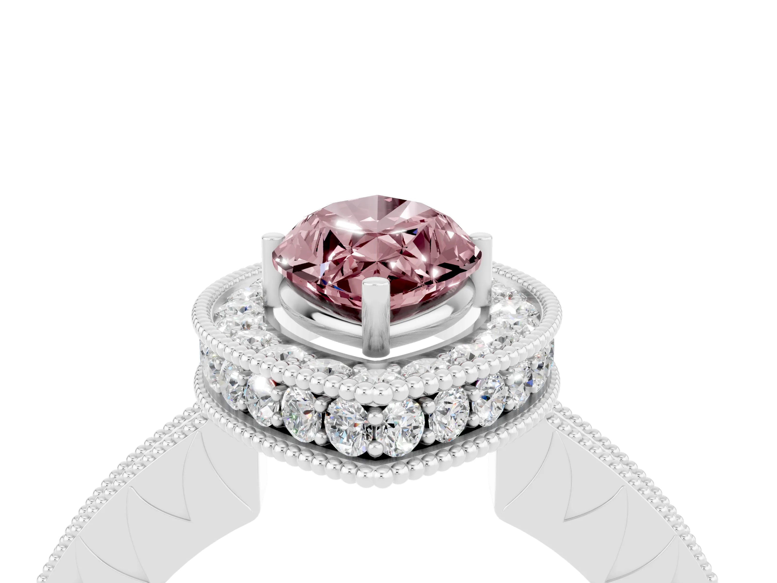 White gold Marquise Cut Halo Diamond Engagement Ring with Milgrain Pave Band and Four-Prong Setting_4