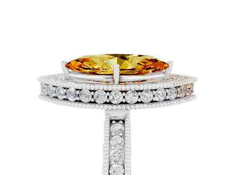 White gold Marquise Cut Halo Diamond Engagement Ring with Milgrain Pave Band and Four-Prong Setting_5