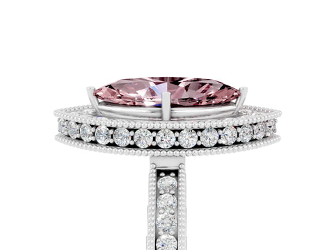 White gold Marquise Cut Halo Diamond Engagement Ring with Milgrain Pave Band and Four-Prong Setting_5