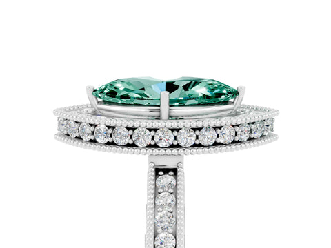 White gold Marquise Cut Halo Diamond Engagement Ring with Milgrain Pave Band and Four-Prong Setting_5