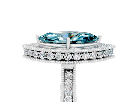 White gold Marquise Cut Halo Diamond Engagement Ring with Milgrain Pave Band and Four-Prong Setting_5