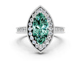 White gold Marquise Cut Halo Diamond Engagement Ring with Milgrain Pave Band and Four-Prong Setting