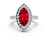 White gold Marquise Cut Halo Diamond Engagement Ring with Milgrain Pave Band and Four-Prong Setting