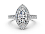 White gold Marquise Cut Halo Diamond Pave Band Ring with Four-Prong Setting_104