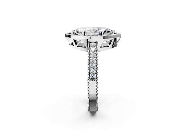 White gold Marquise Cut Halo Diamond Pave Band Ring with Four-Prong Setting