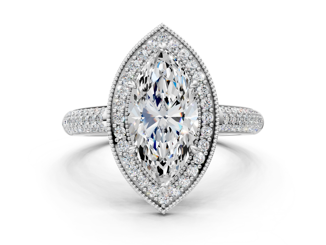 White gold Marquise Cut Halo Diamond Pave Band with Four-Prong Setting_60