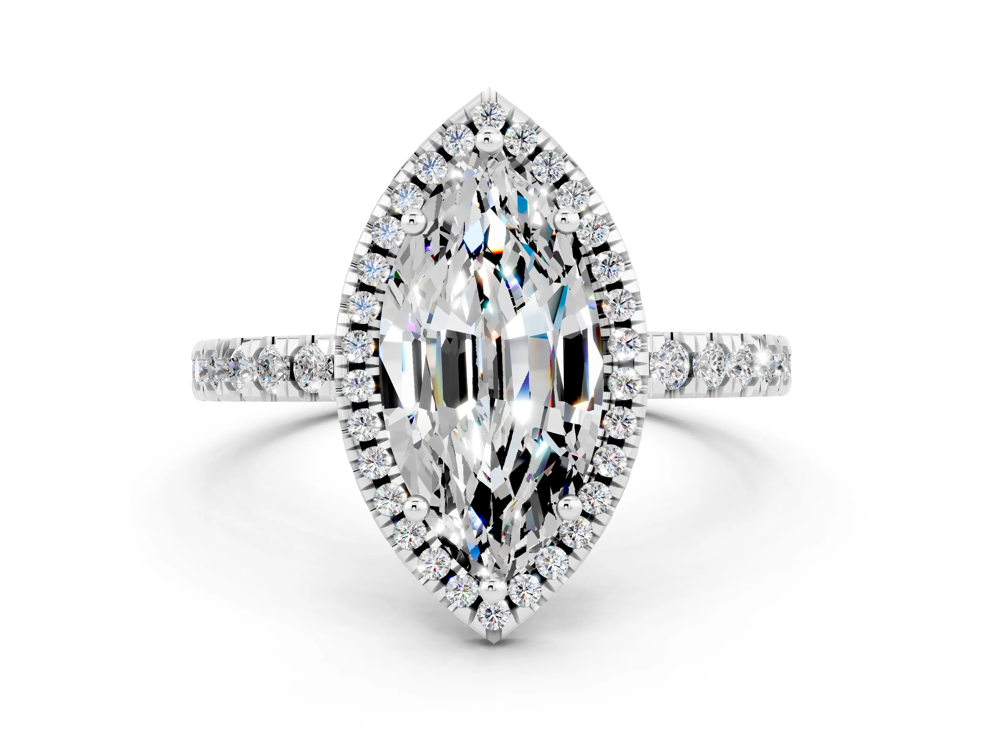 White gold Marquise Cut Halo Diamond Pave Band with Prong Setting