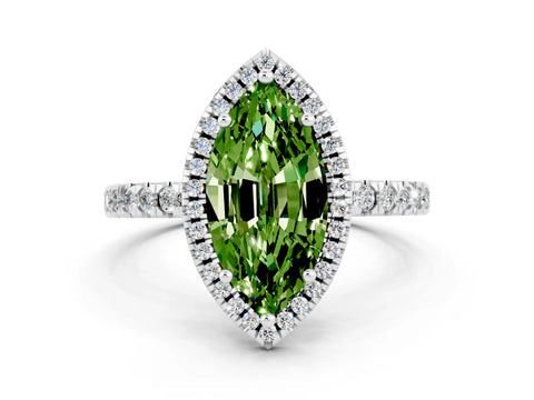 White gold Marquise Cut Halo Diamond Pave Band with Prong Setting