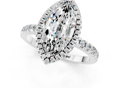 White gold Marquise Cut Halo Diamond Pave Band with Prong Setting_1
