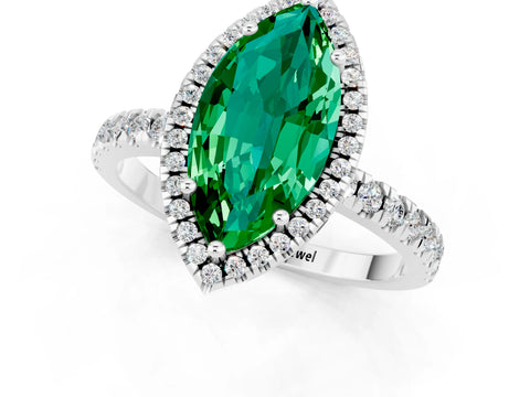 White gold Marquise Cut Halo Diamond Pave Band with Prong Setting_1