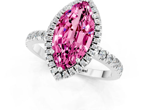 White gold Marquise Cut Halo Diamond Pave Band with Prong Setting_1