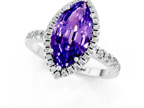 White gold Marquise Cut Halo Diamond Pave Band with Prong Setting_1
