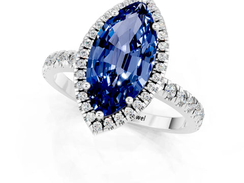 White gold Marquise Cut Halo Diamond Pave Band with Prong Setting_1