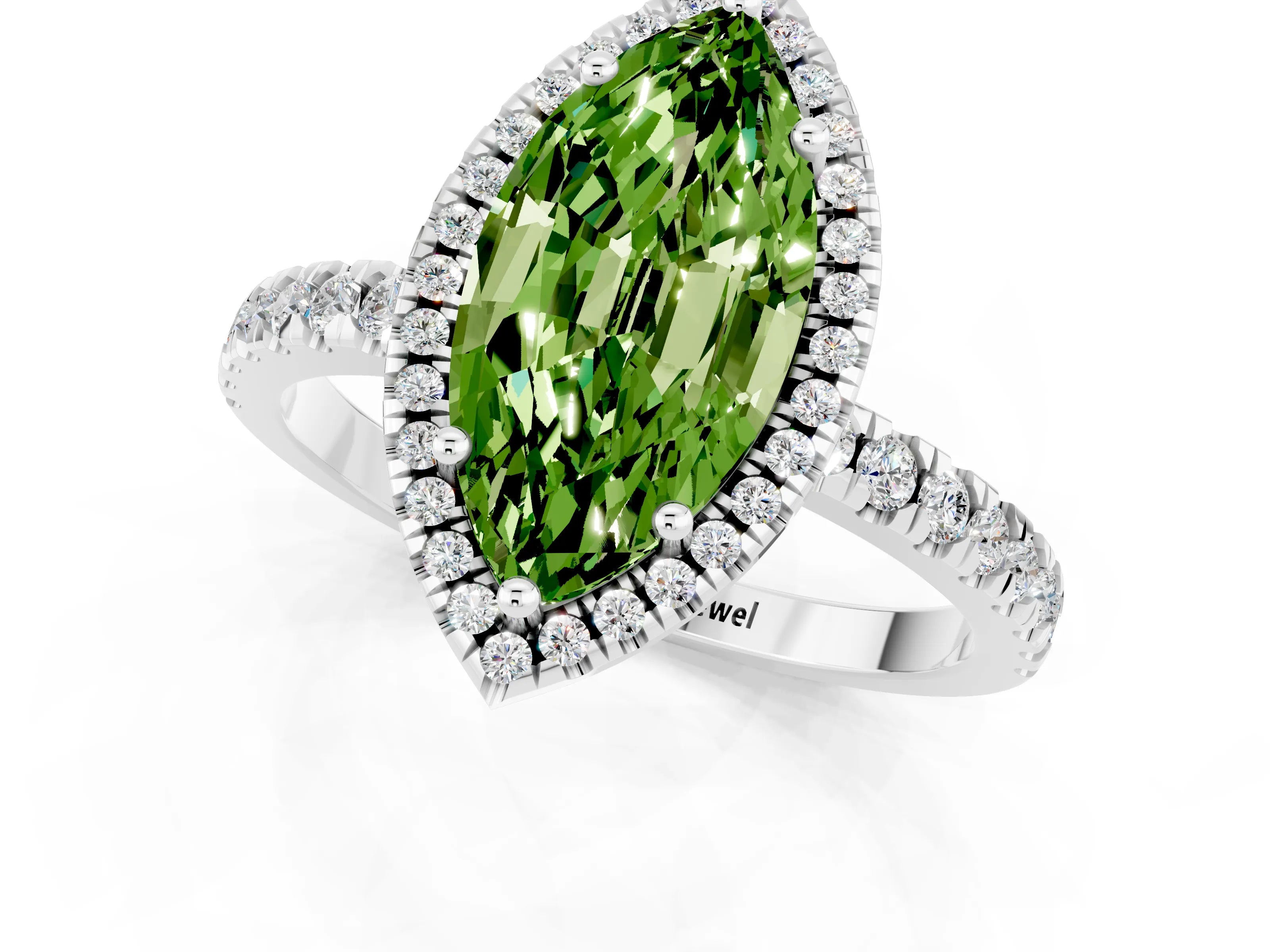 White gold Marquise Cut Halo Diamond Pave Band with Prong Setting_1