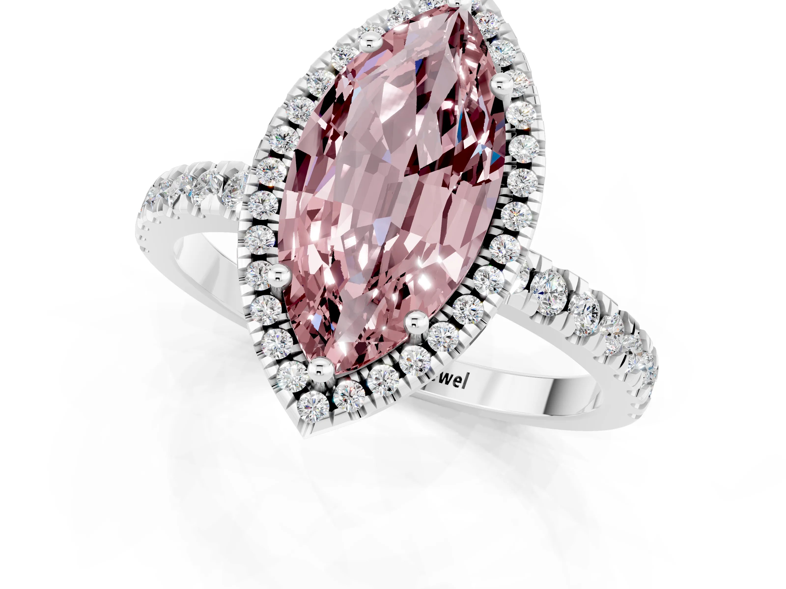 White gold Marquise Cut Halo Diamond Pave Band with Prong Setting_1