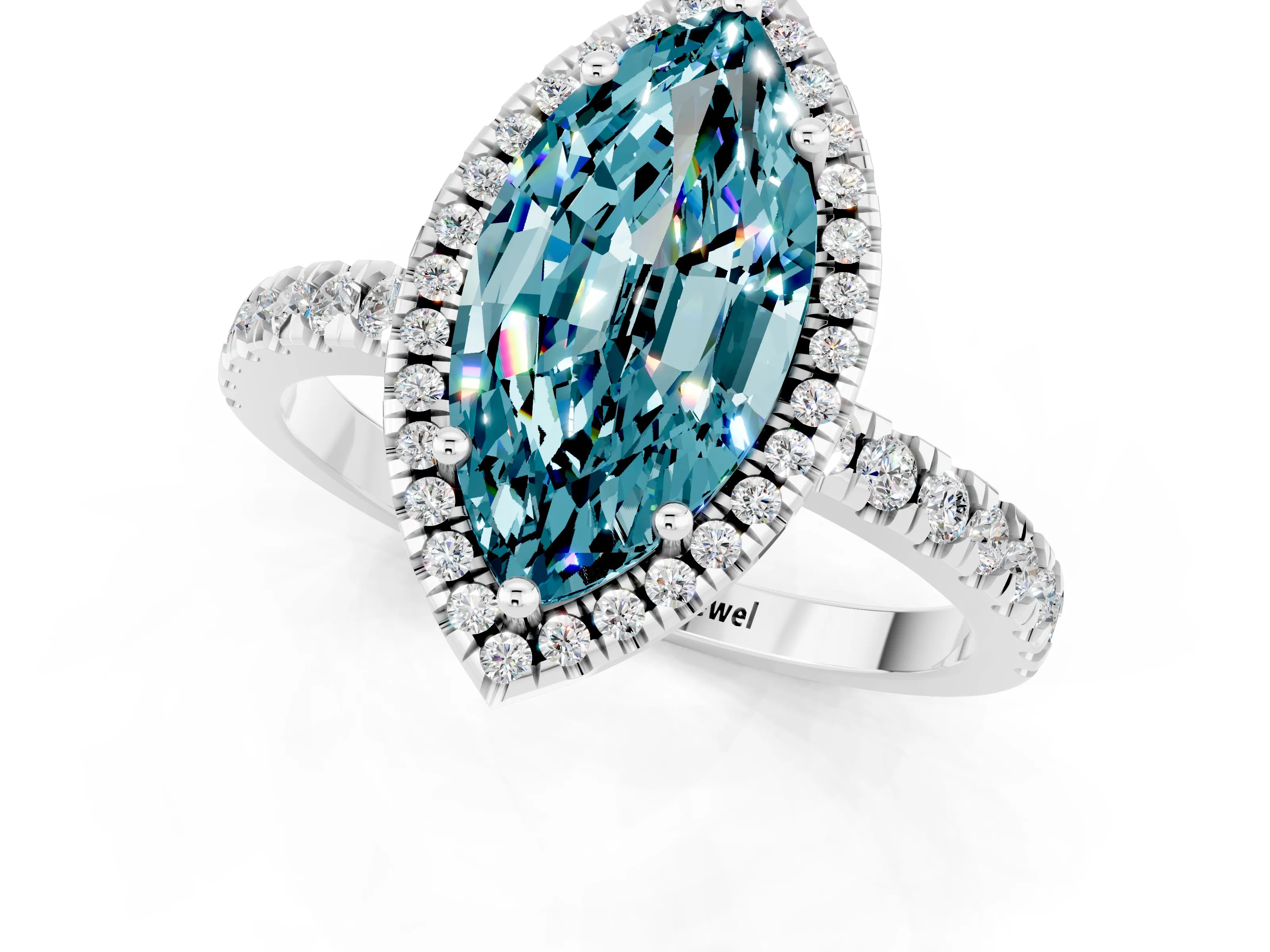 White gold Marquise Cut Halo Diamond Pave Band with Prong Setting_1
