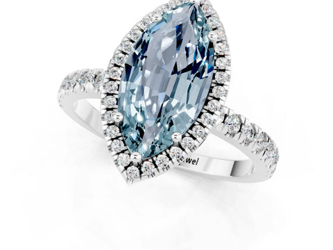 White gold Marquise Cut Halo Diamond Pave Band with Prong Setting_1