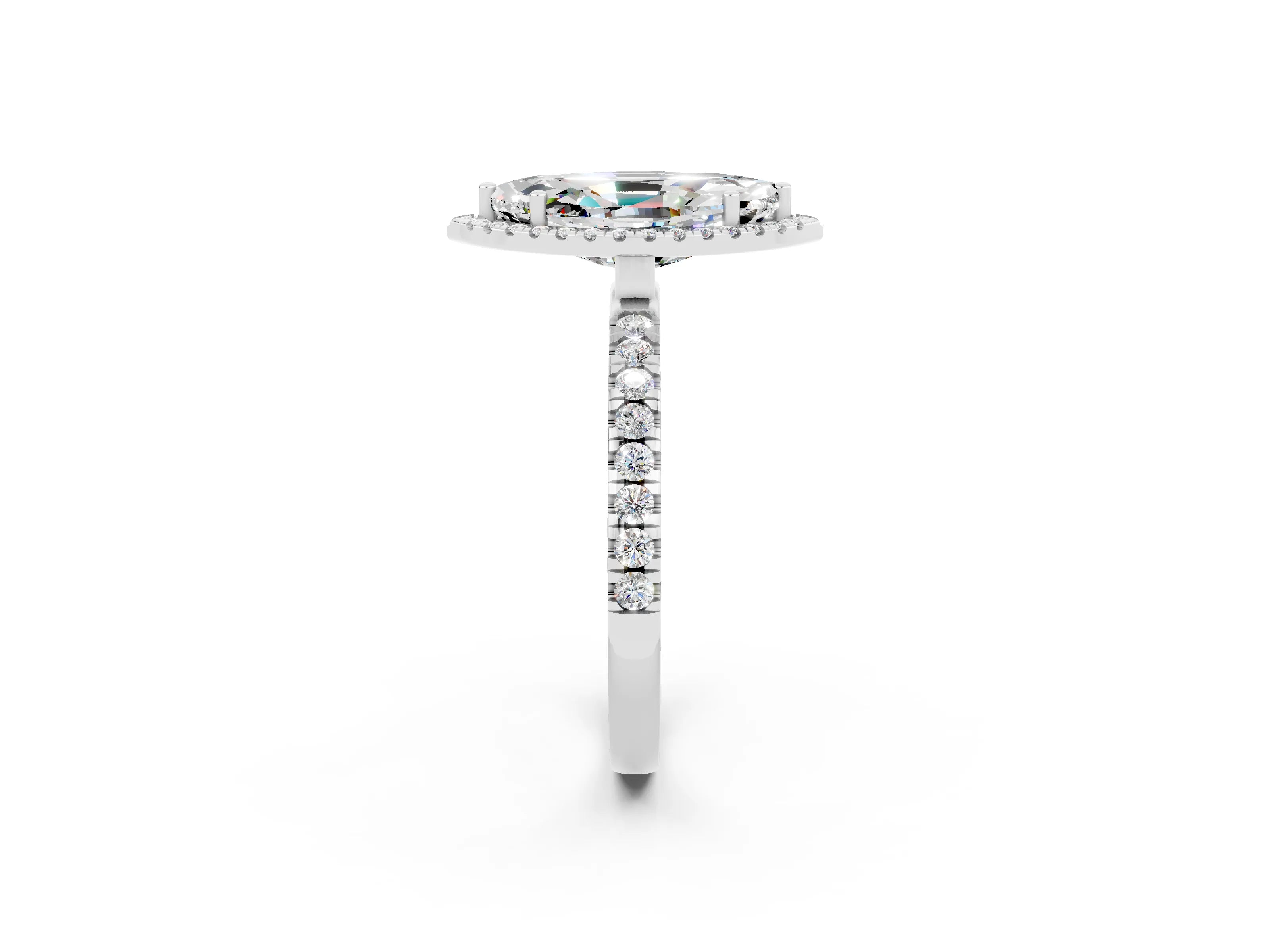White gold Marquise Cut Halo Diamond Pave Band with Prong Setting_2