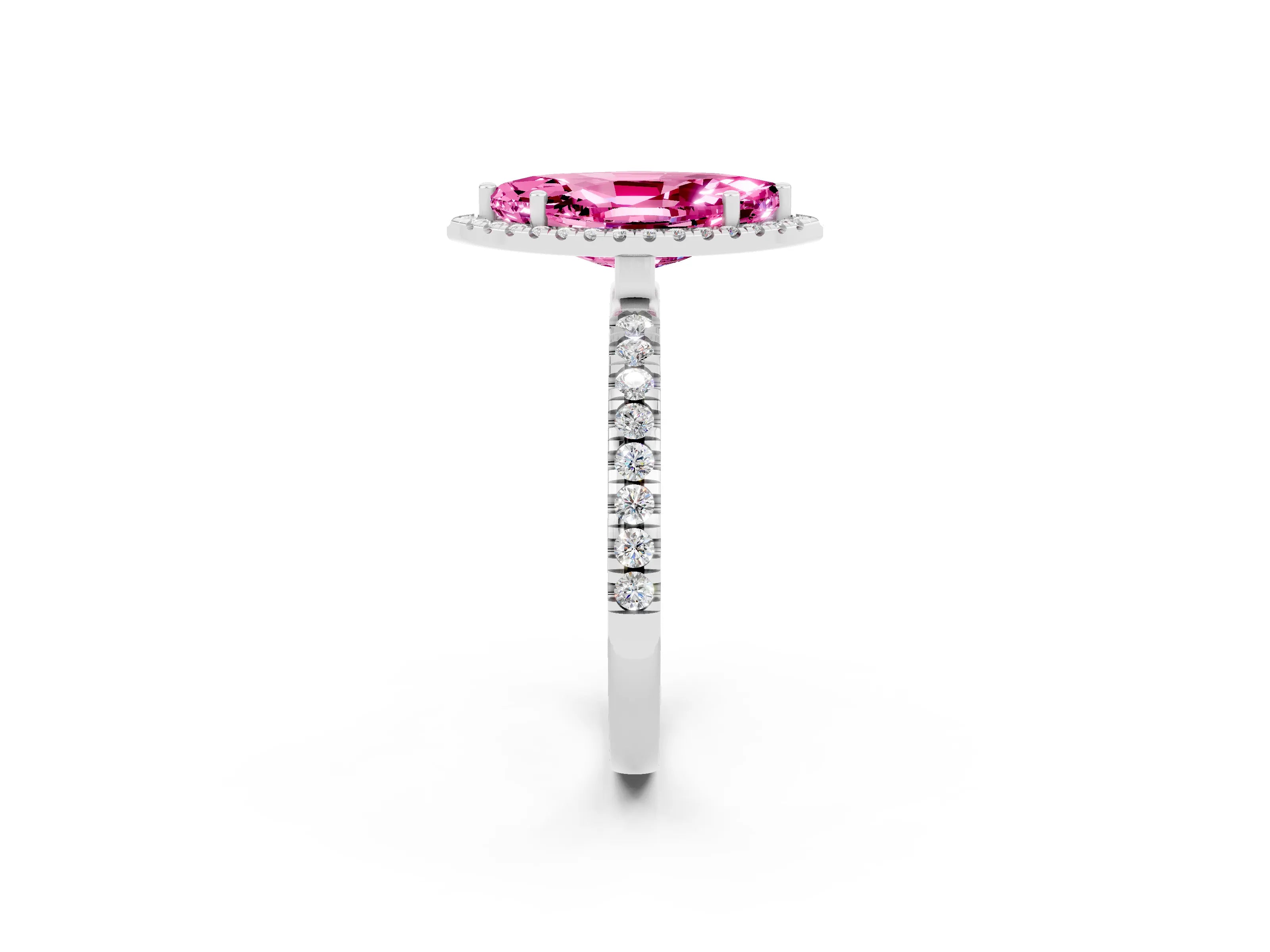 White gold Marquise Cut Halo Diamond Pave Band with Prong Setting_2