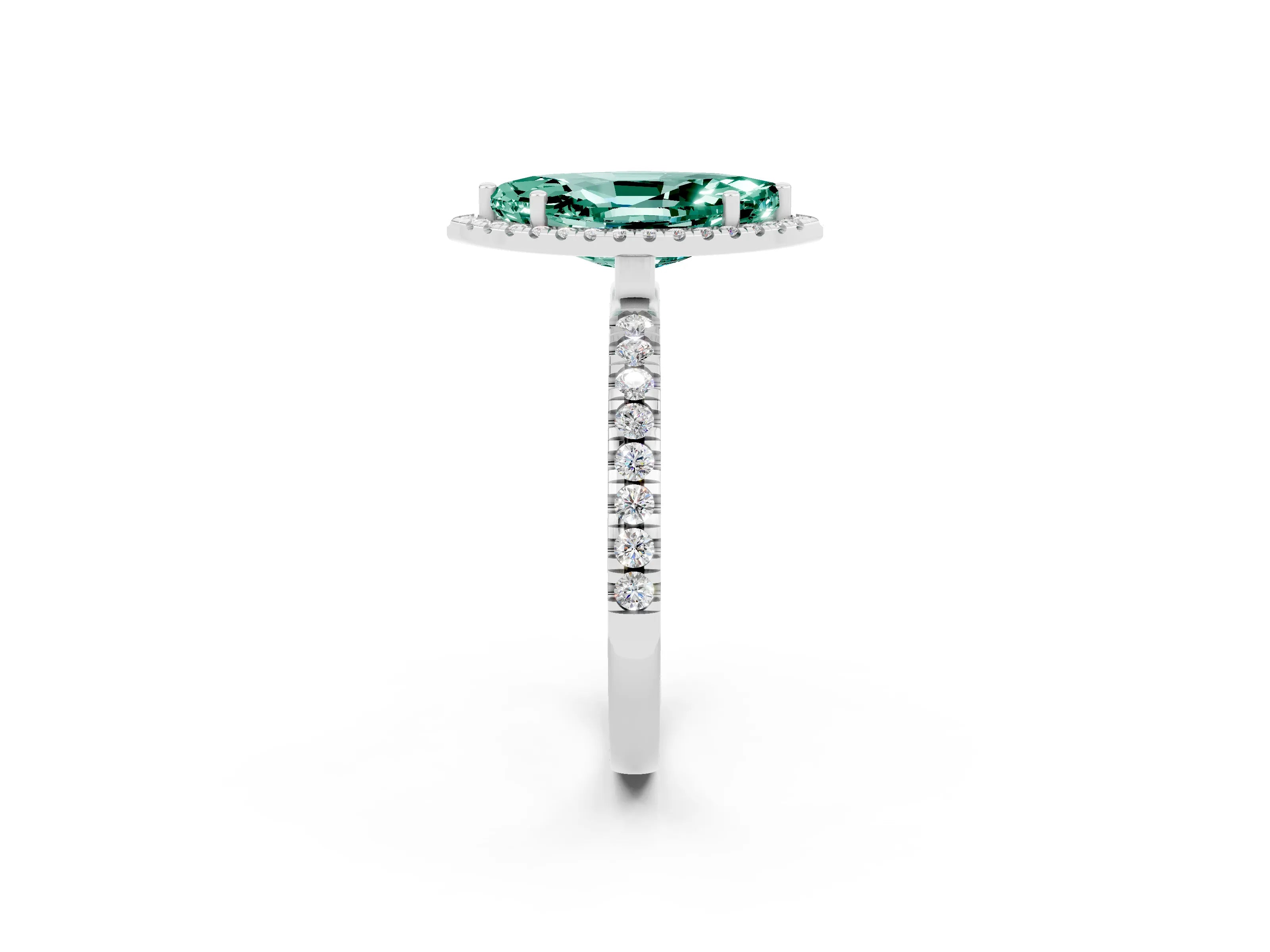 White gold Marquise Cut Halo Diamond Pave Band with Prong Setting_2